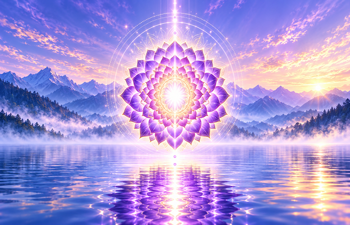 Sahasrara Crown Chakra represented by a thousand-petalled lotus, symbolising spiritual awareness and contemplation