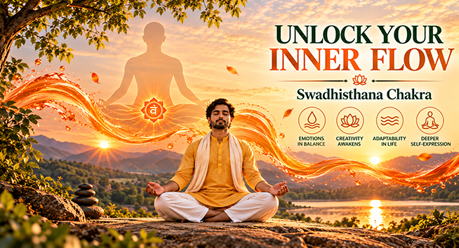 Swadhisthana Chakra orange energy center illustration representing emotional balance, creativity and inner harmony through yoga