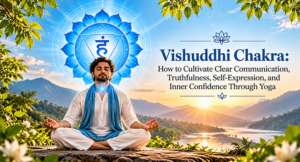 Vishuddhi Chakra blue lotus symbol representing communication, truthfulness, and mindful self-expression.